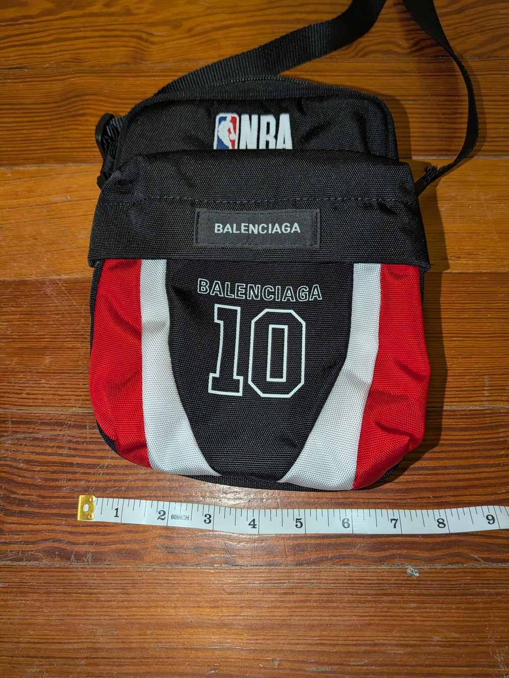 🏀 Balenciaga 🏀 NBA Black/Red Crossbody Pouch - '10' Graphic AUTHENTIC